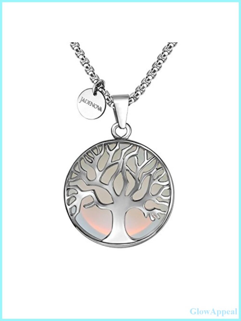 Tree of Life Synthetic Opal Pendant Necklace 24 Inch Stainless Steel Chain